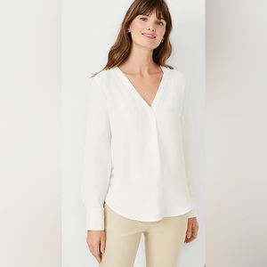 Ann Taylor Petite Mixed Media Pleat Front Top